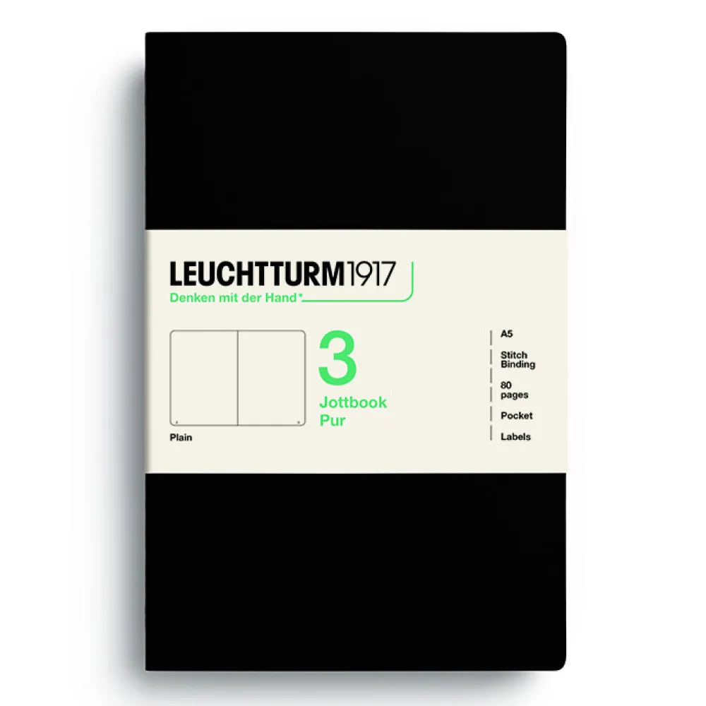 Leuchtturm1917 Zestaw notatników Jottbook Pur gładkich A5 - - Black 3 szt.