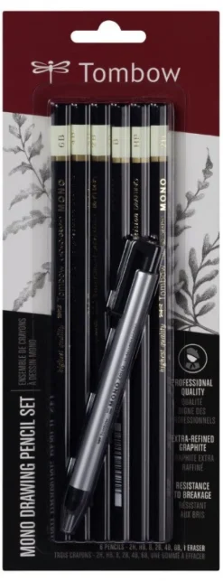Tombow Zestaw ołówków Mono Drawing z gumką Mono Zero - - 7 szt.