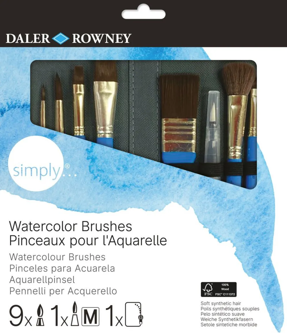 Daler Rowney Zestaw pędzli do akwareli Simply Watercolor - - 10 szt. > Pędzle Syntetyczne|Zestawy Pędzli