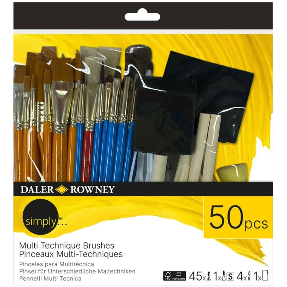 Daler Rowney Zestaw pędzli i akcesoriów Multi Technique - - 50 szt. > Pędzle Syntetyczne|Zestawy Pędzli