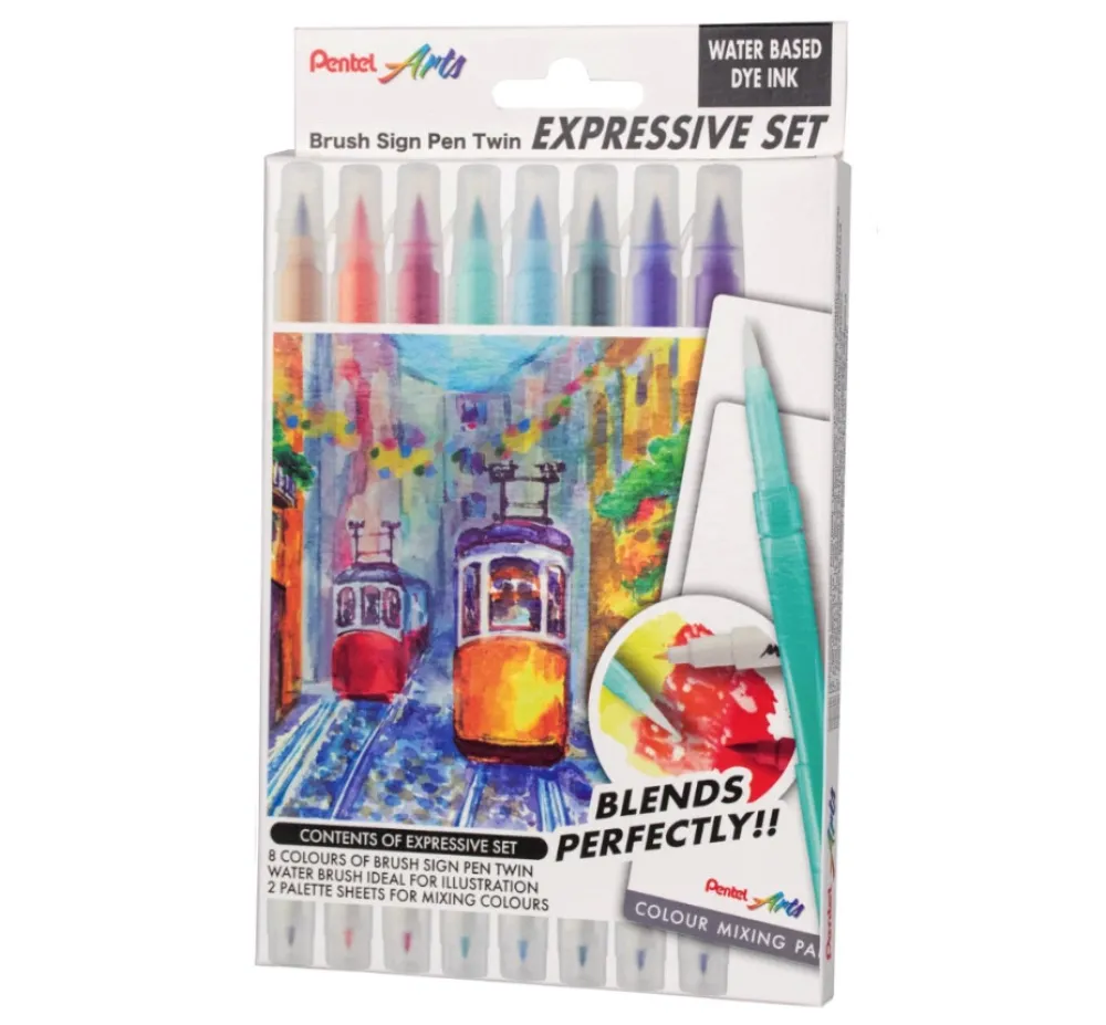Pentel Zestaw pisaków Brush Sign Pen Twin Landscape - - 8 szt. > Pisaki Kaligraficzne