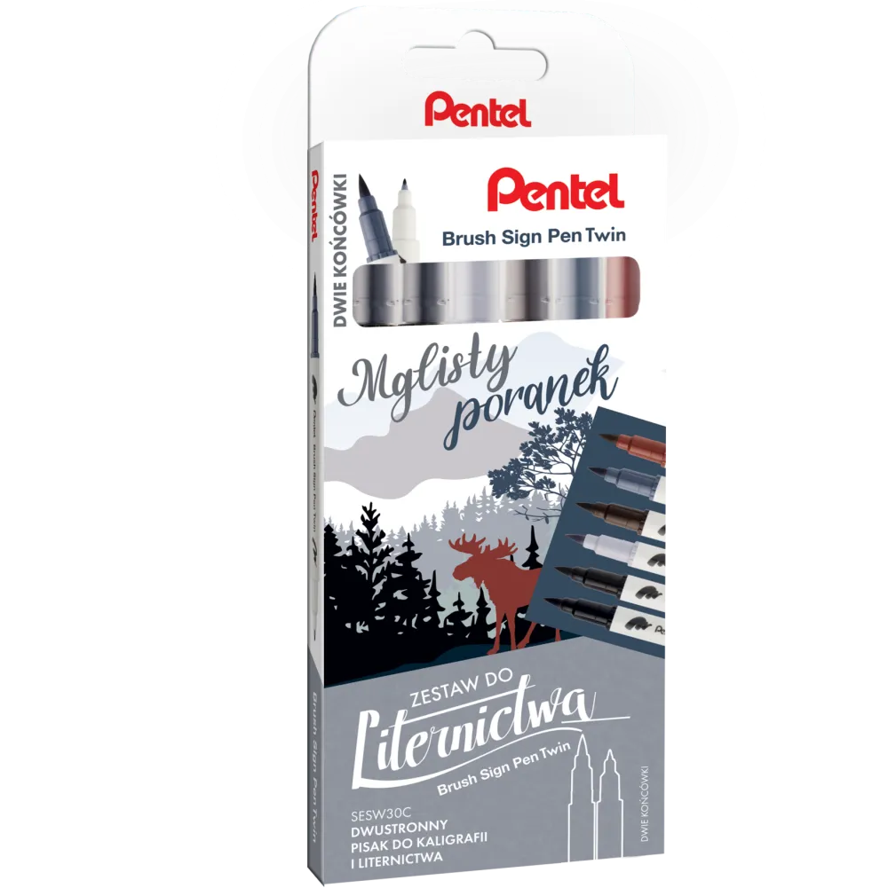 Pentel Zestaw pisaków Brush Sign Pen Twin - - Mglisty Poranek, 6 szt.
