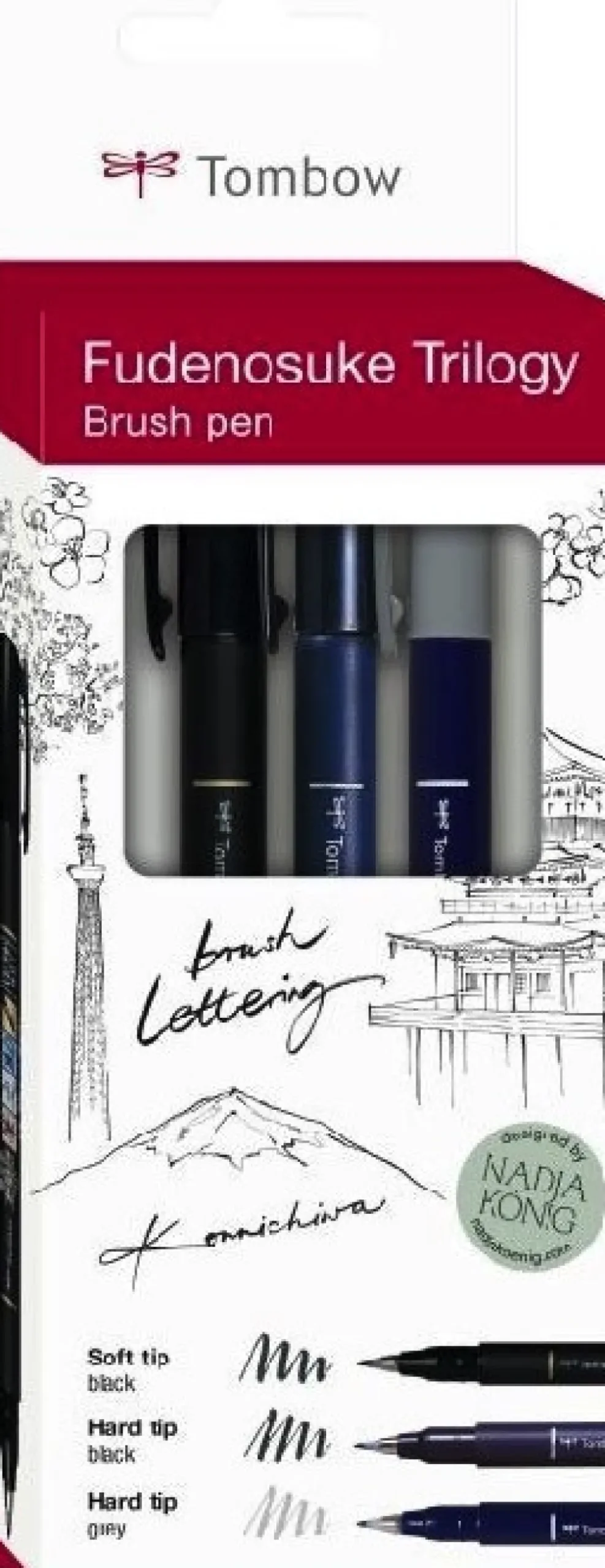 Tombow Zestaw pisaków do kaligrafii Fudenosuke Brush Pen, Trilogy - - 3 szt.