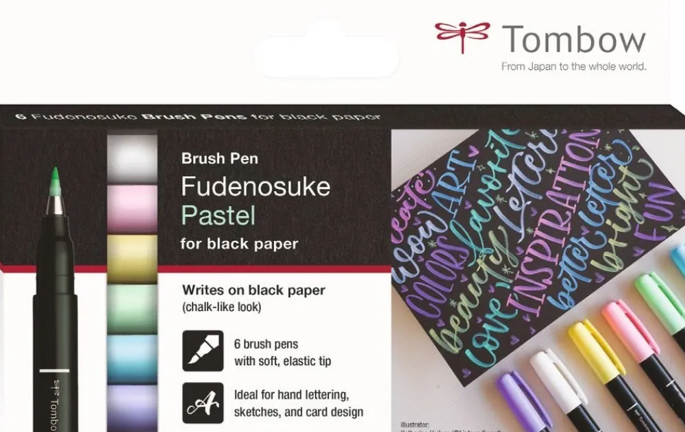 Tombow Zestaw pisaków do kaligrafii Fudenosuke Brush Pen Pastel - - 6 kolorów > Pisaki Kaligraficzne