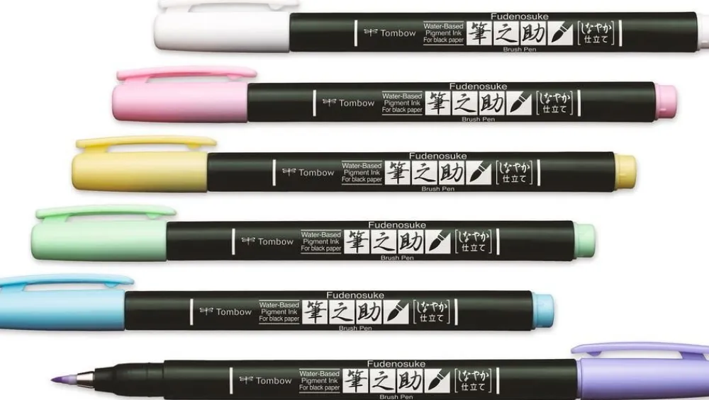 Tombow Zestaw pisaków do kaligrafii Fudenosuke Brush Pen Pastel - - 6 kolorów > Pisaki Kaligraficzne
