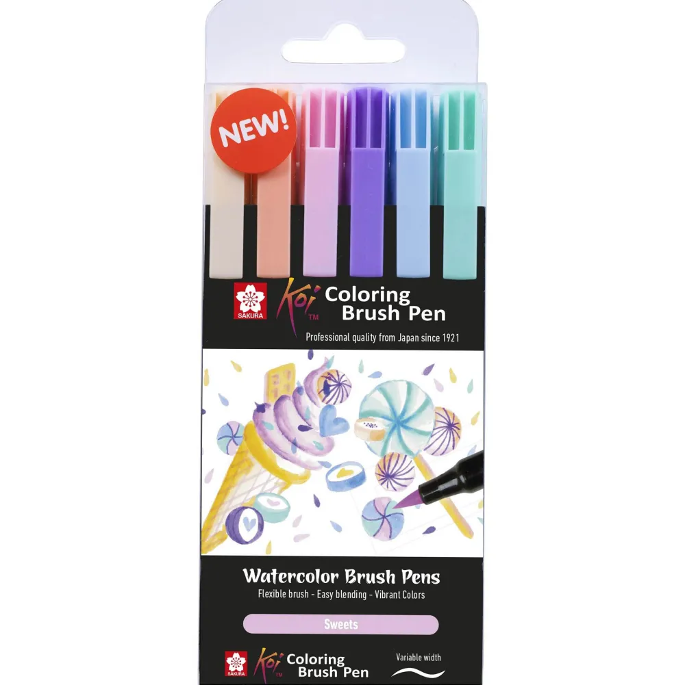 Sakura Zestaw pisaków pędzelkowych Koi Coloring Brush Pen - - Sweets, 6 szt. > Markery, Brushpeny I Pisaki