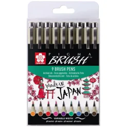 Sakura Zestaw pisaków pędzelkowych Pigma Brush - - 9 kolorów > Markery, Brushpeny I Pisaki|Pisaki Kaligraficzne