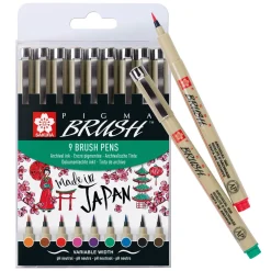 Sakura Zestaw pisaków pędzelkowych Pigma Brush - - 9 kolorów ><noscript><img width=