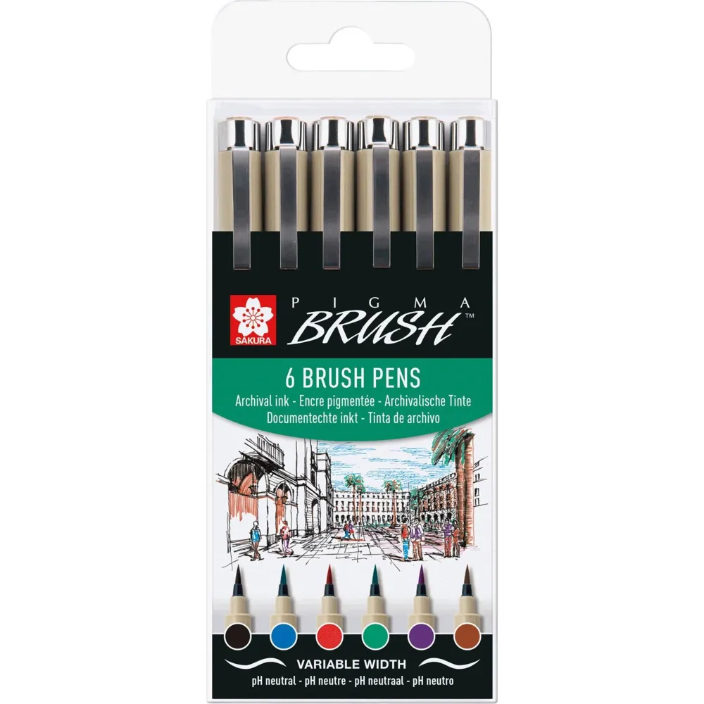 Sakura Zestaw pisaków pędzelkowych Pigma Brush Pens - - 6 szt.