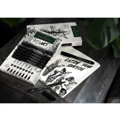 Faber-Castell Zestaw pisaków Pitt Artist Pen ze szkicownikiem - - 9 szt. ><noscript><img width=