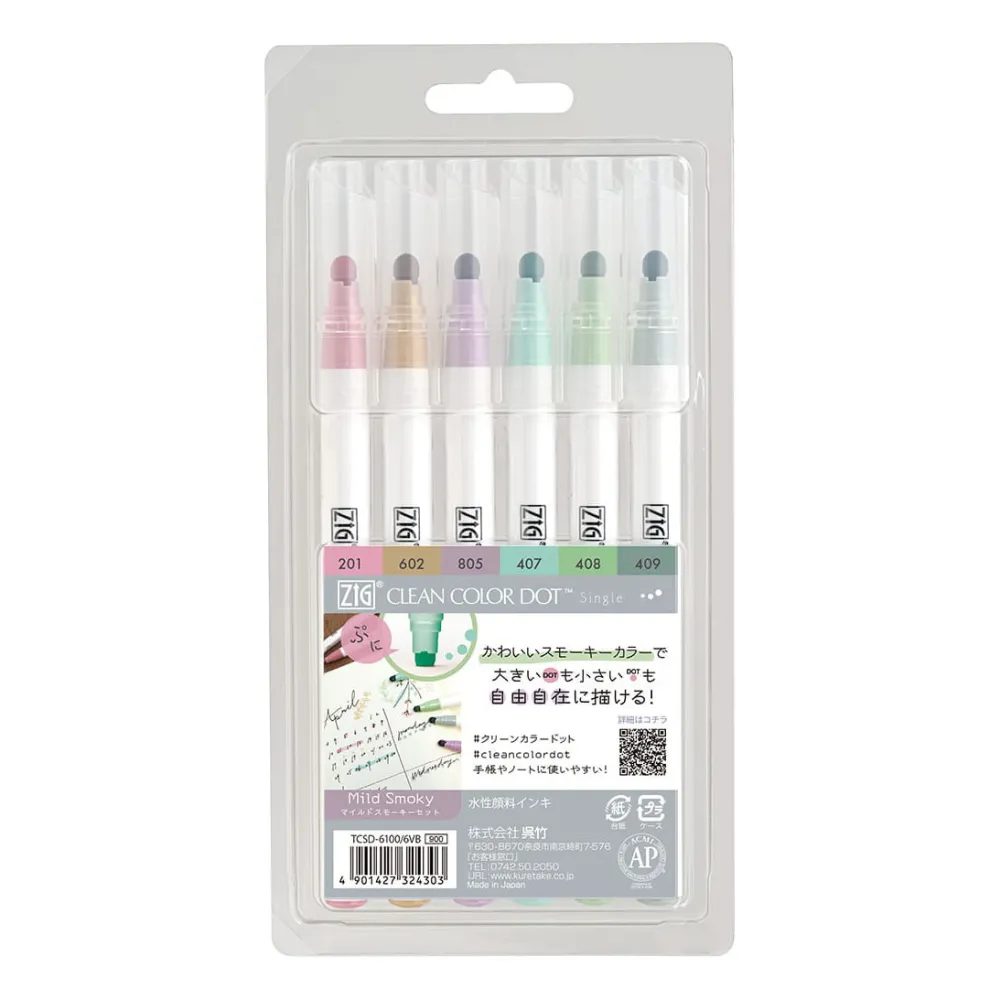 Kuretake Zestaw pisaków Zig Clean Color Dot - - Mild Smoky, 6 kolorów