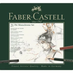 Faber-Castell Zestaw rysunkowy Pitt Monochrome w kasecie metalowej - - 21 szt.