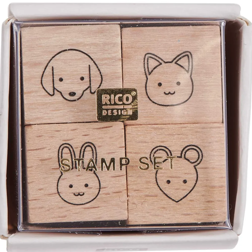 Rico Design Zestaw stempli drewnianych Animals - - 4 szt. > Tusze I Stemple