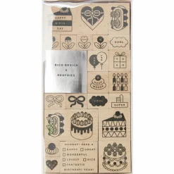 Rico Design Zestaw stempli drewnianych Happy Birthday - Paper Poetry - 24 szt.