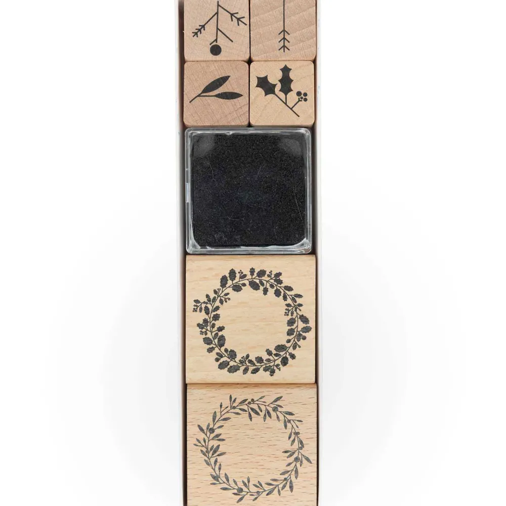 Rico Design Zestaw stempli drewnianych - - Xmas, wianki, 6 szt.