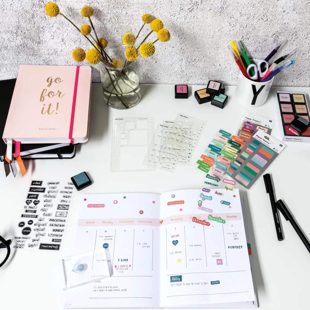 Rico Design Zestaw stempli silikonowych - Paper Poetry - Bullet Journal, litery pisane > Tusze I Stemple
