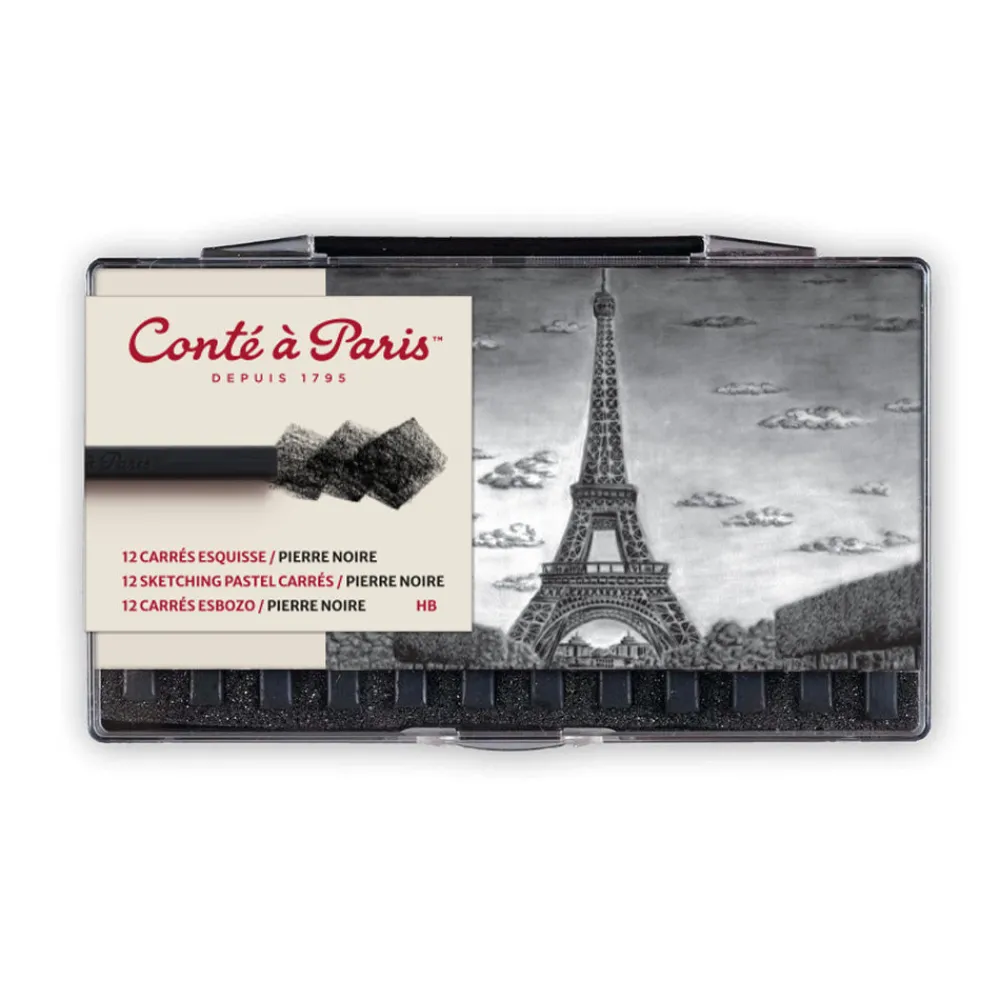 Conte a Paris Zestaw suchych pasteli Sketching Carrés - Conté à Paris - Black B 12 szt. > Pastele