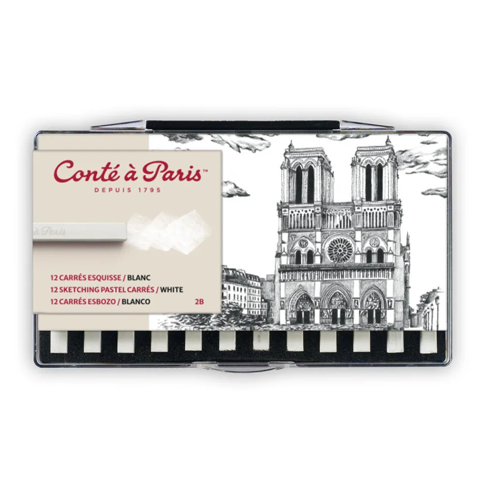 Conte a Paris Zestaw suchych pasteli Sketching Carrés - Conté à Paris - White 2B 12 szt.