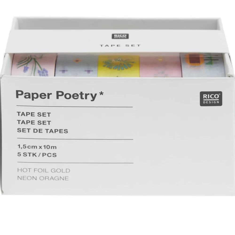 Rico Design Zestaw taśm washi Futschikato Kwiaty - Paper Poetry - 15 mm x 10 m, 5 szt.