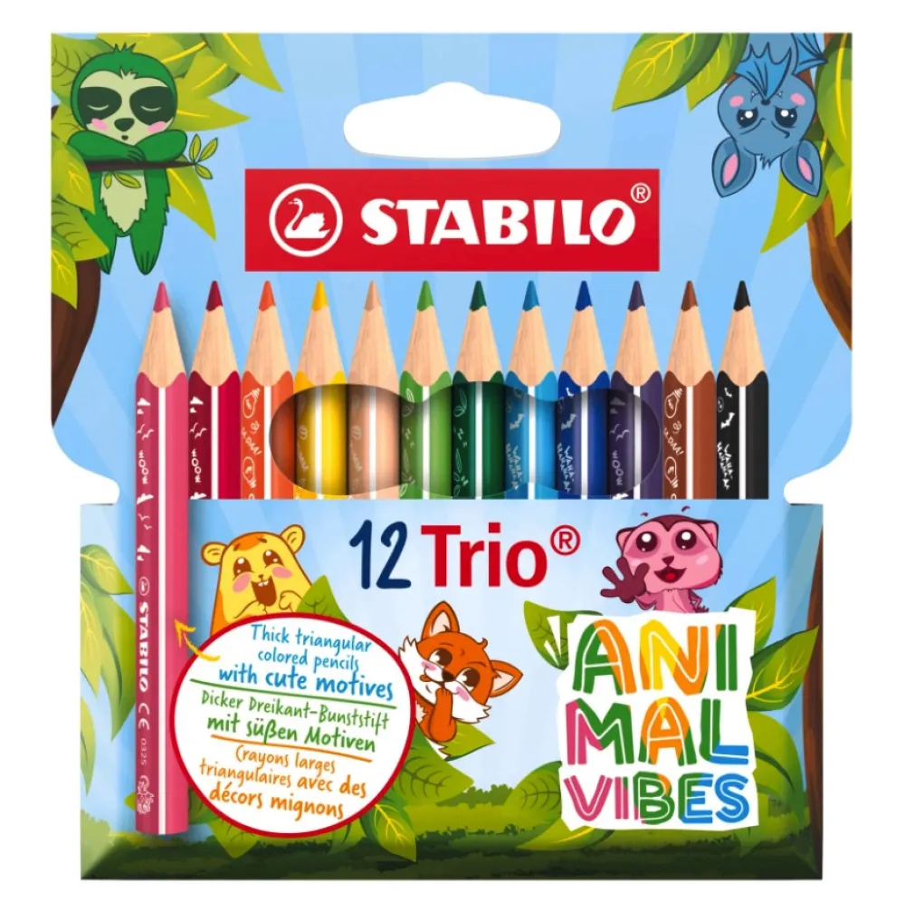 Dzieci Stabilo Zestaw trójkątnych grubych kredek Trio Animal Vibes - - 12 szt.