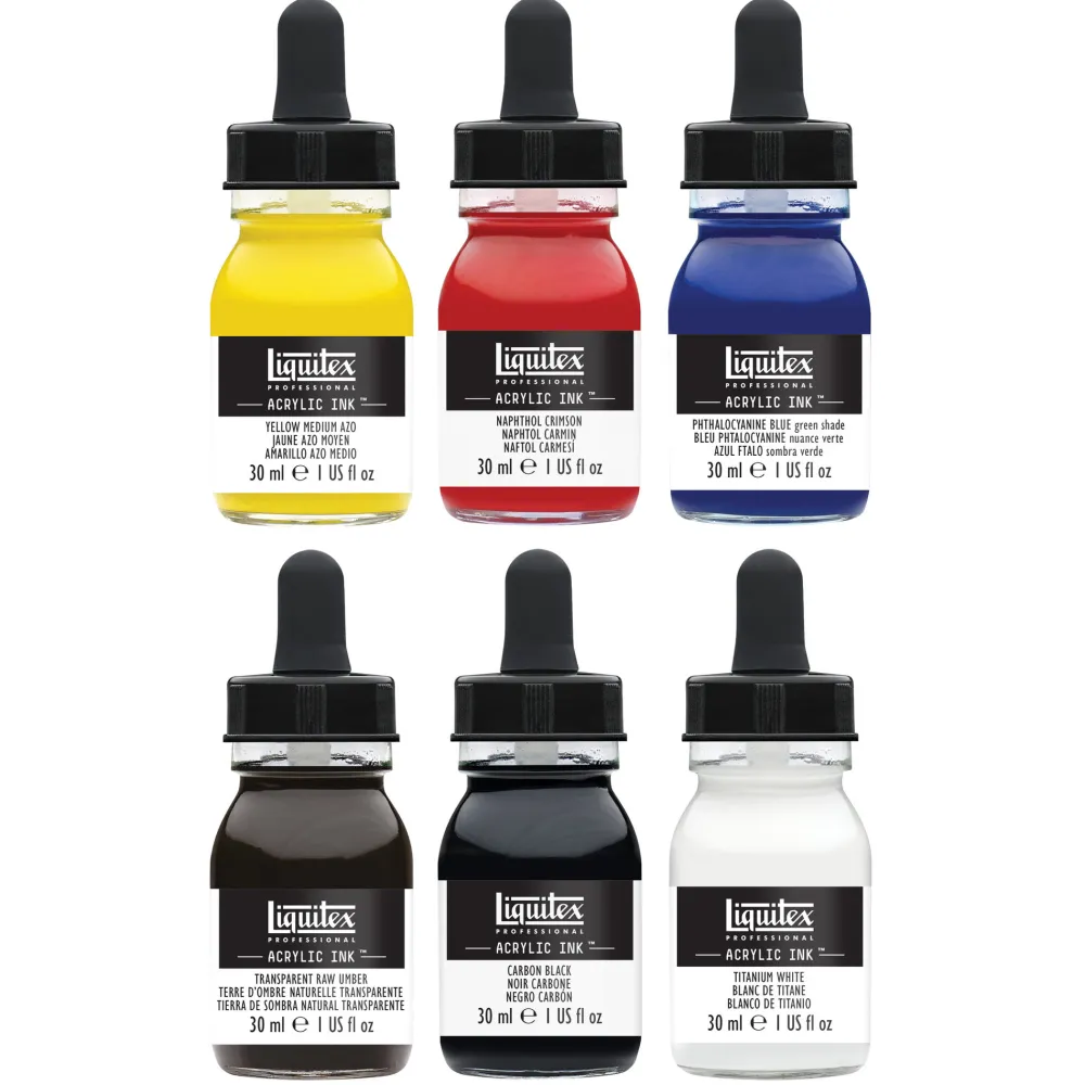 Liquitex Zestaw tuszów akrylowych Essentials - - 6 kolorów x 30 ml