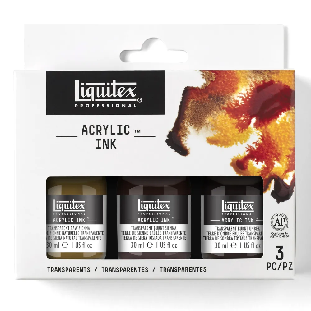Liquitex Zestaw tuszów akrylowych Transparent - - 3 kolory x 30 ml