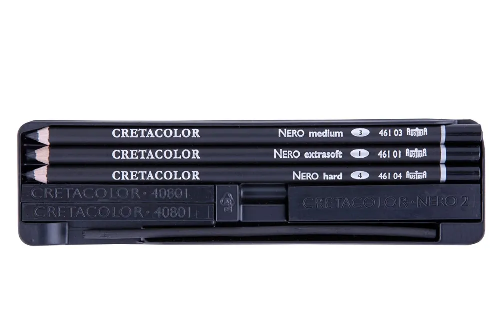 Cretacolor Zestaw węgli rysunkowych Nero Extra Black Pocket Set - - 7 szt.