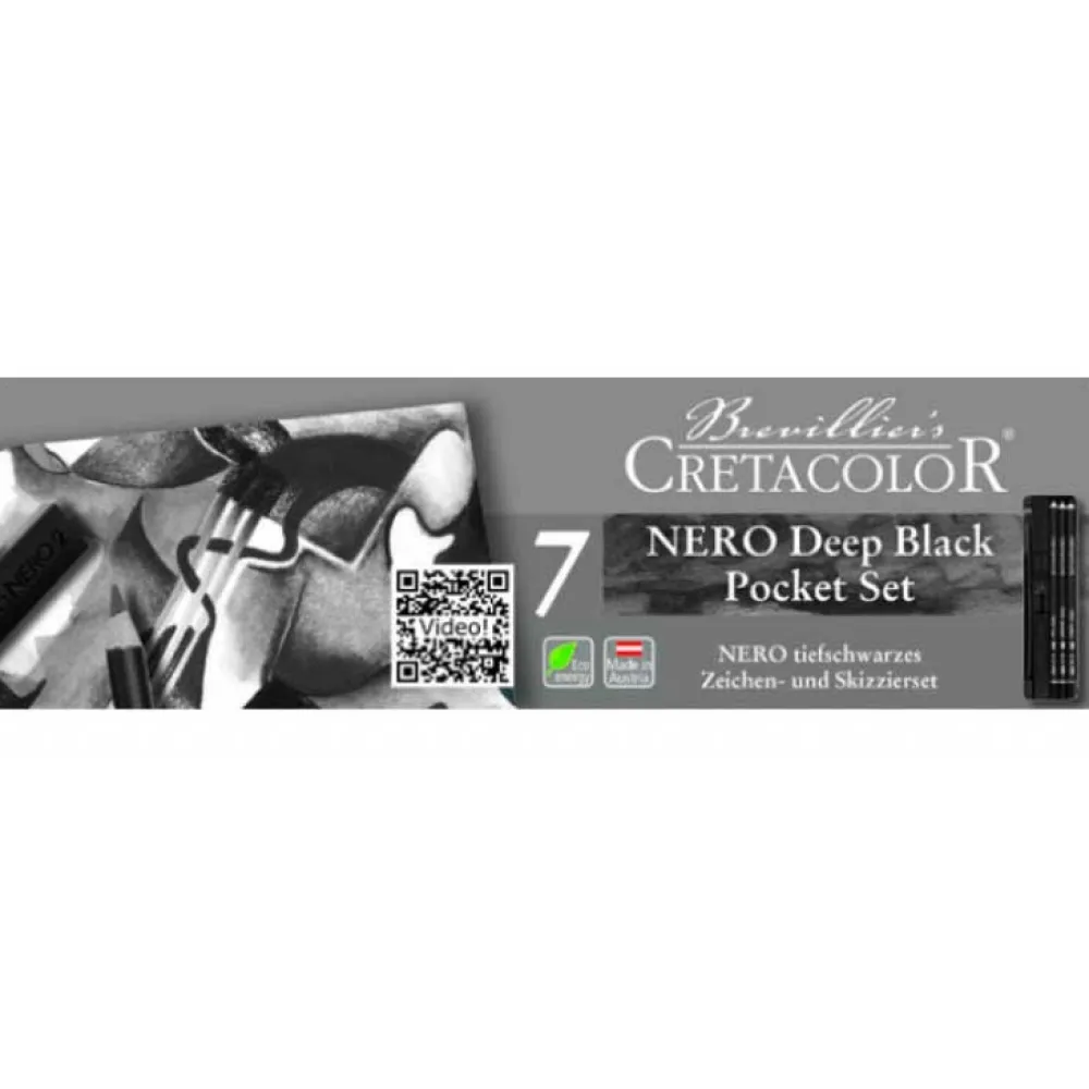 Cretacolor Zestaw węgli rysunkowych Nero Extra Black Pocket Set - - 7 szt.