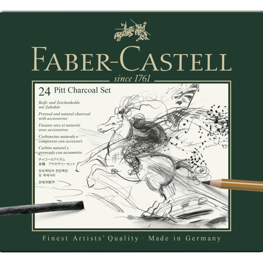 Faber-Castell Zestaw węgli rysunkowych Pitt w kasecie metalowej - - 24 szt. > Węgle Rysunkowe