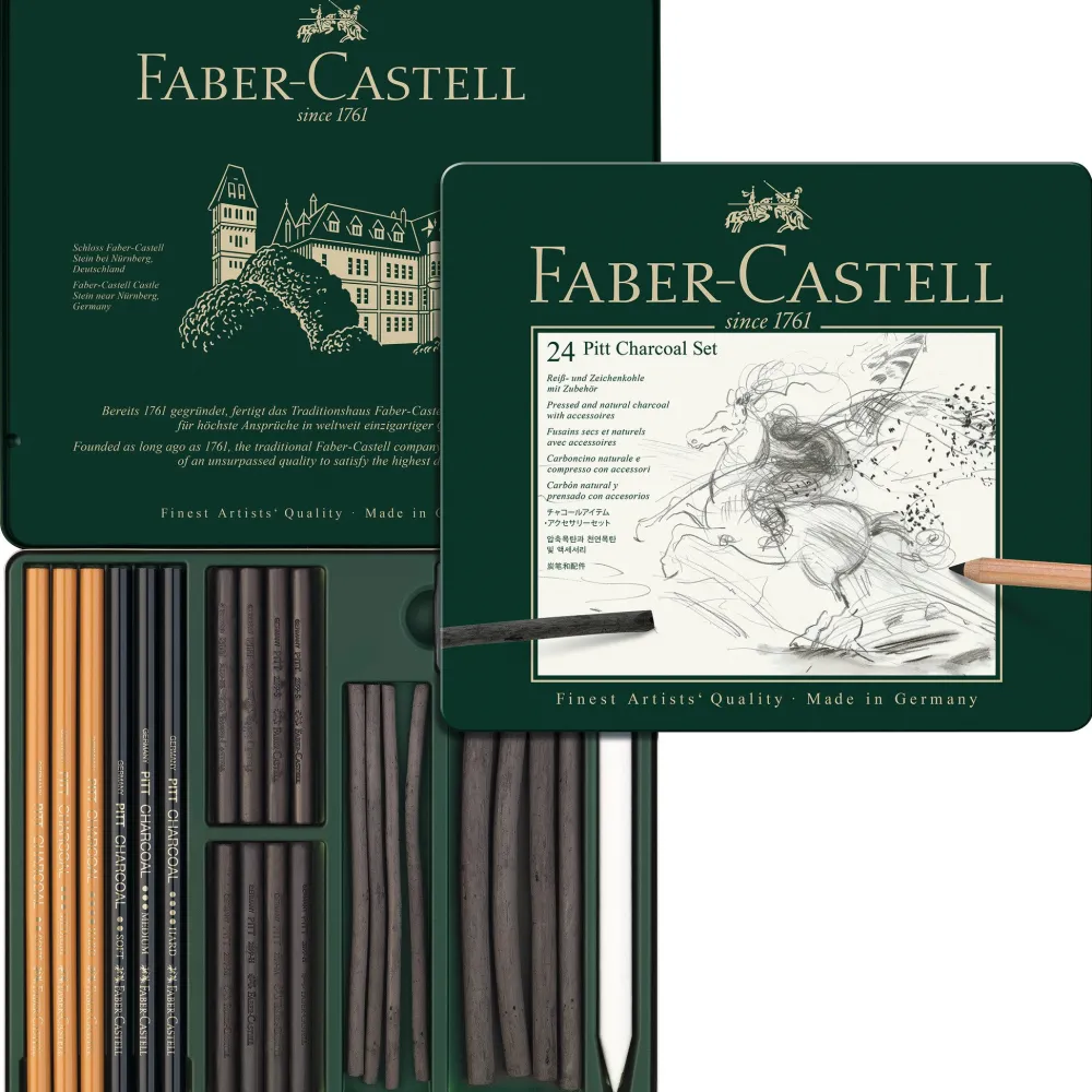 Faber-Castell Zestaw węgli rysunkowych Pitt w kasecie metalowej - - 24 szt. > Węgle Rysunkowe