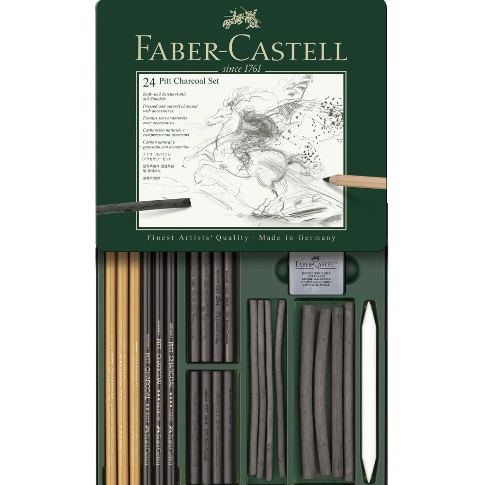 Faber-Castell Zestaw węgli rysunkowych Pitt w kasecie metalowej - - 24 szt. > Węgle Rysunkowe