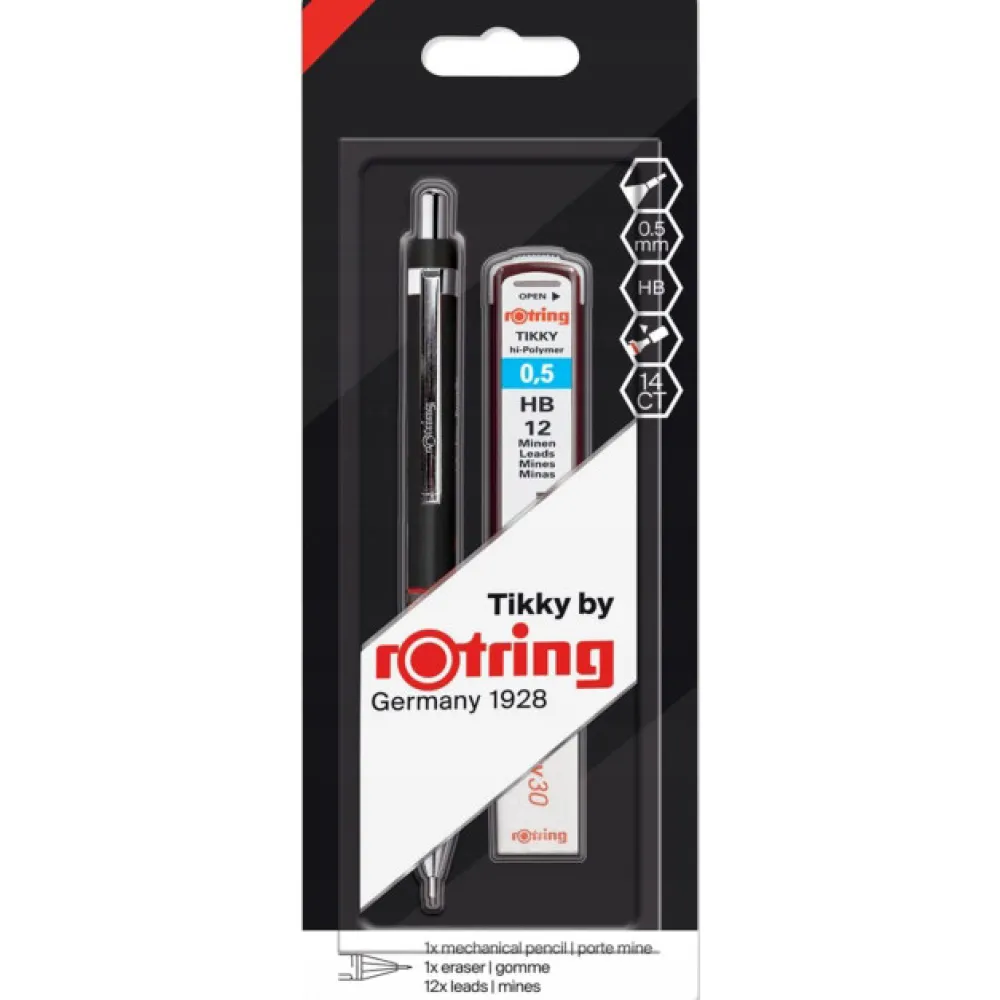 Rotring Zestaw z ołówkiem automatycznym Tikky, rysikiem i gumką - - 0,5 mm > Ołówki